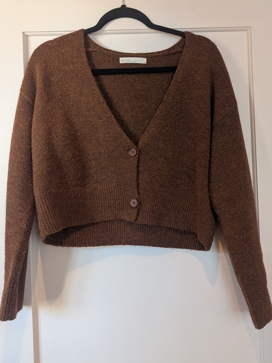 OAK + FORT Sweaters - OAK + FORT Brown V-Neck Cropped Button Cardigan